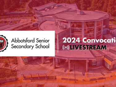Abby Senior exterior with graphic logo and words that say 2024 Convocation
