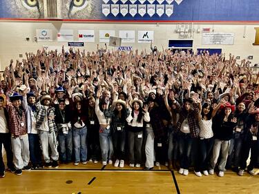 Group photo of BCSLC attendees in the gymnasium.